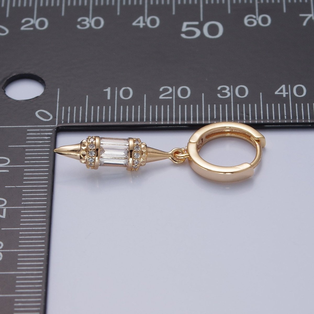 18K Gold Filled pendulum spike drop earrings, Gold Baguette spike dainty earrings, edgy style small spike earrings V-445