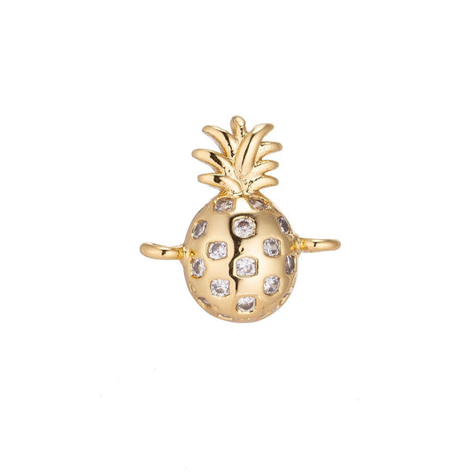18K Gold Filled Pineapple Tropical Fruit  Cubic Zirconia Bracelet Charm Bead Finding Connector for Earring Jewelry Making F-825