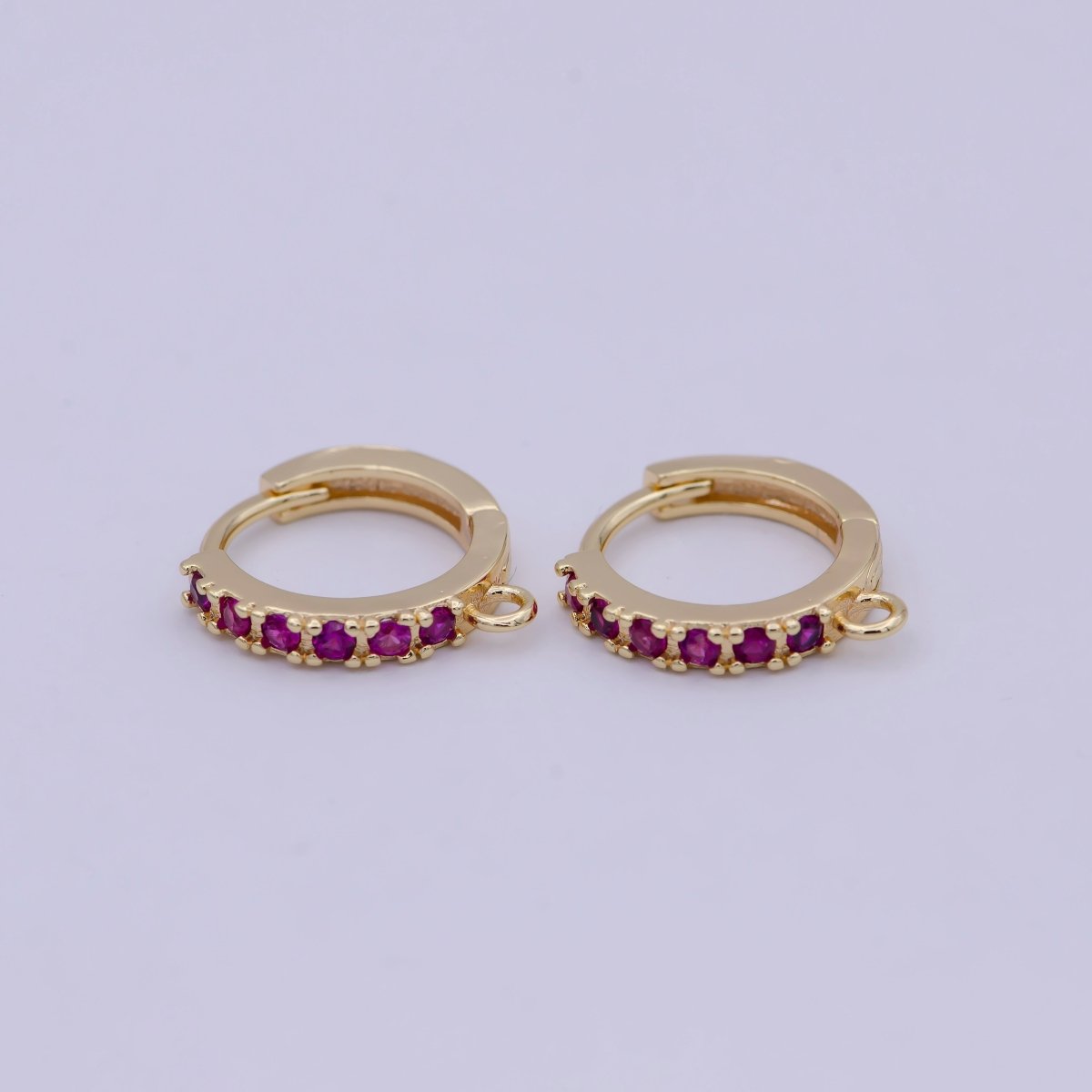 18k Gold Filled Pink cubic one touch w/ open link, Lead Nickel free Lever back earring making Component Cz Hoop K-017