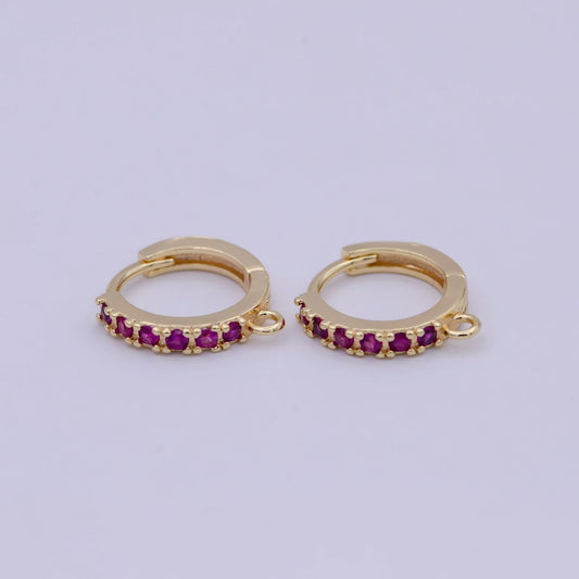 18k Gold Filled Pink cubic one touch w/ open link, Lead Nickel free Lever back earring making Component Cz Hoop K-017