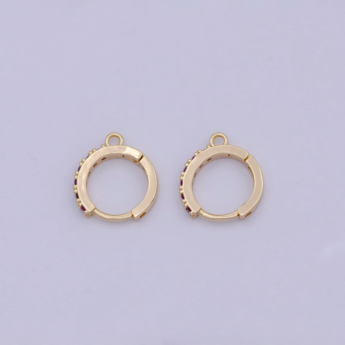 18k Gold Filled Pink cubic one touch w/ open link, Lead Nickel free Lever back earring making Component Cz Hoop K-017