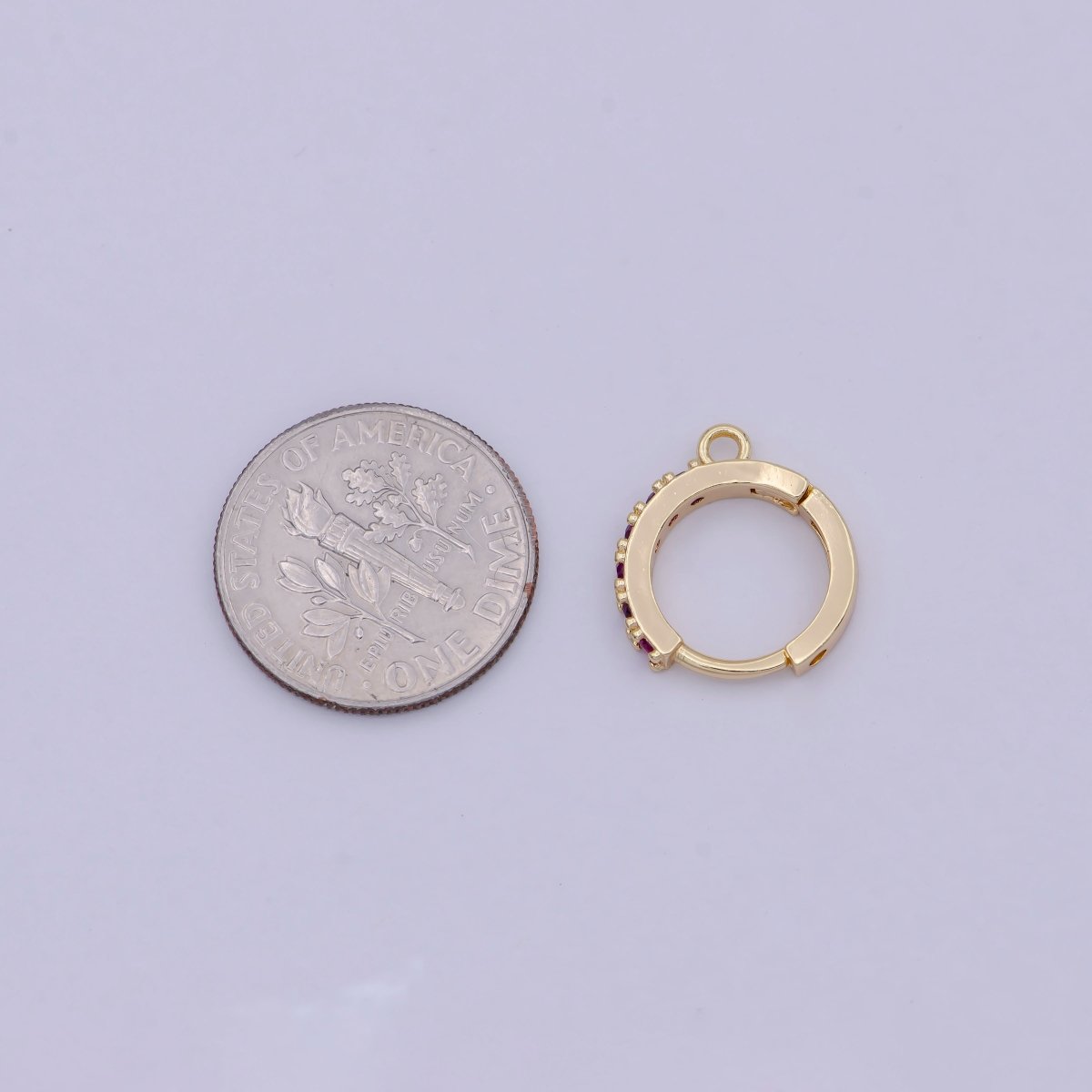 18k Gold Filled Pink cubic one touch w/ open link, Lead Nickel free Lever back earring making Component Cz Hoop K-017
