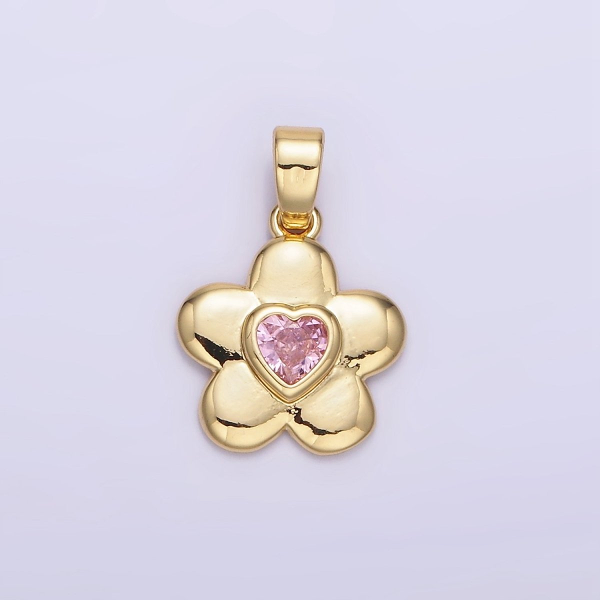 18K Gold Filled Pink Heart CZ Chubby Daisy Flower Petal | AH150