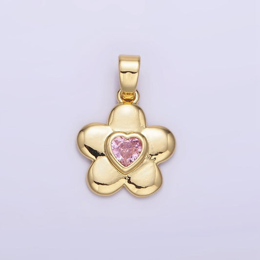 18K Gold Filled Pink Heart CZ Chubby Daisy Flower Petal | AH150