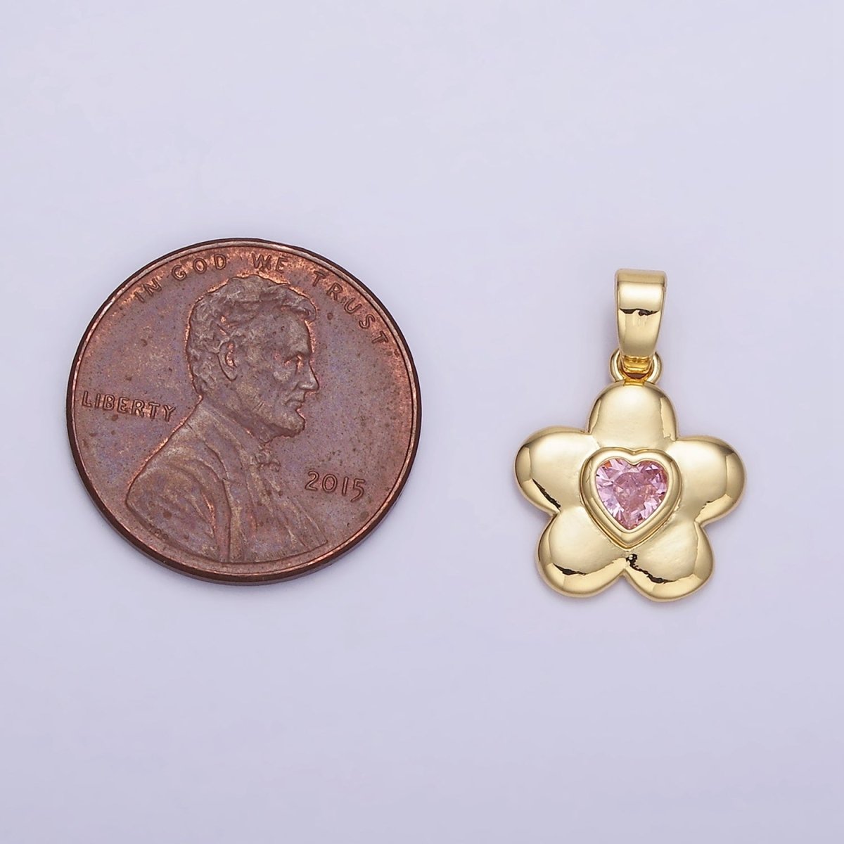 18K Gold Filled Pink Heart CZ Chubby Daisy Flower Petal | AH150