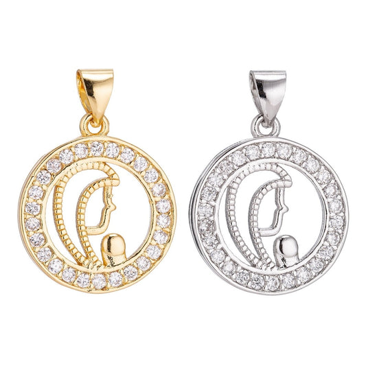 18K Gold Filled Praying Mom Lady Minimalist Simple Cross Cubic Zirconia Necklace Pendant Bracelet Earring Charm Bails for Jewelry Making H-210