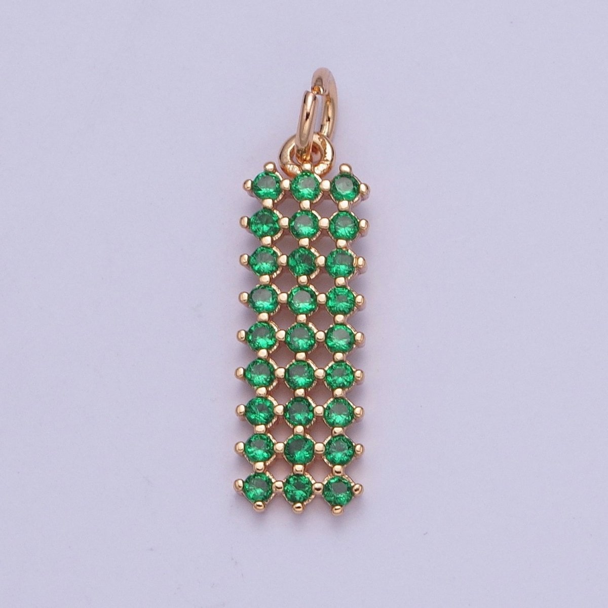 18K Gold Filled Purple, Fuchsia, Pink, Green, Blue, Clear Micro Paved CZ Rectangle Bar Charm | X-168 - X-173