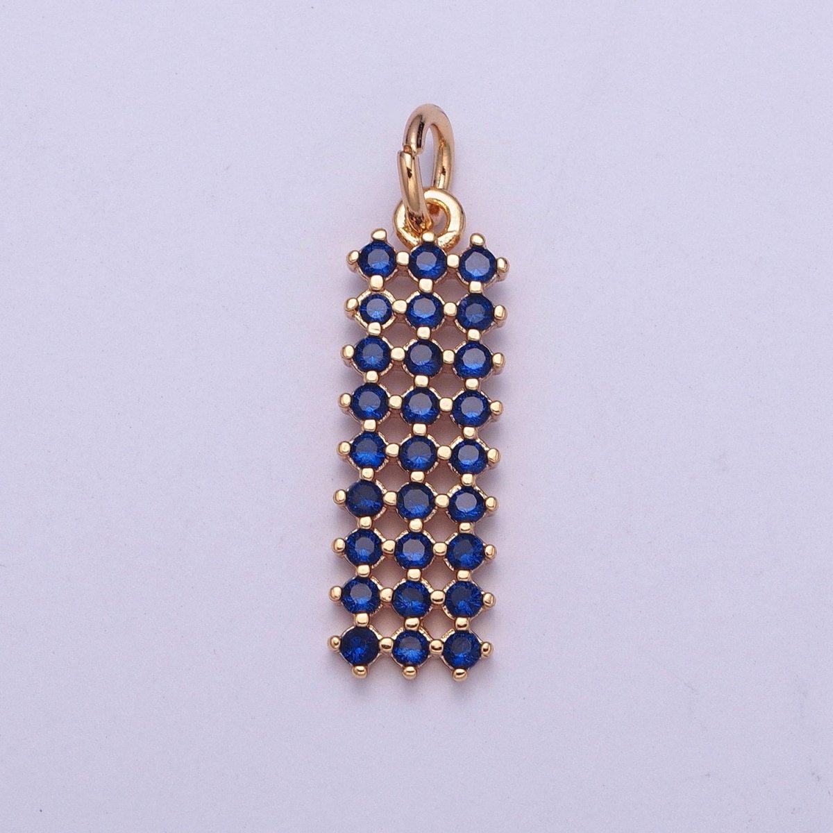 18K Gold Filled Purple, Fuchsia, Pink, Green, Blue, Clear Micro Paved CZ Rectangle Bar Charm | X-168 - X-173