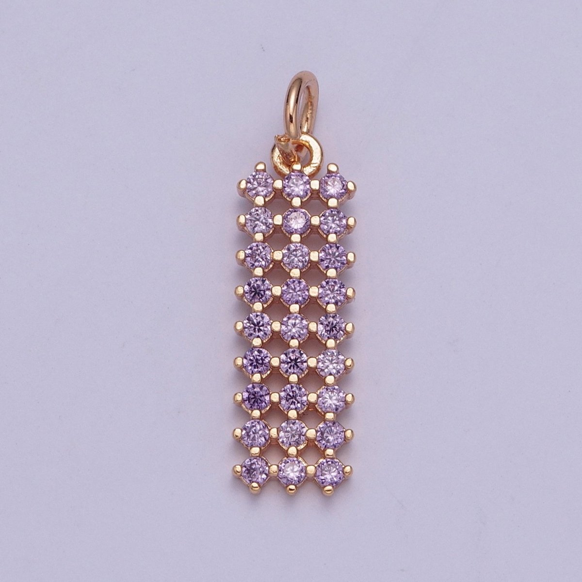 18K Gold Filled Purple, Fuchsia, Pink, Green, Blue, Clear Micro Paved CZ Rectangle Bar Charm | X-168 - X-173