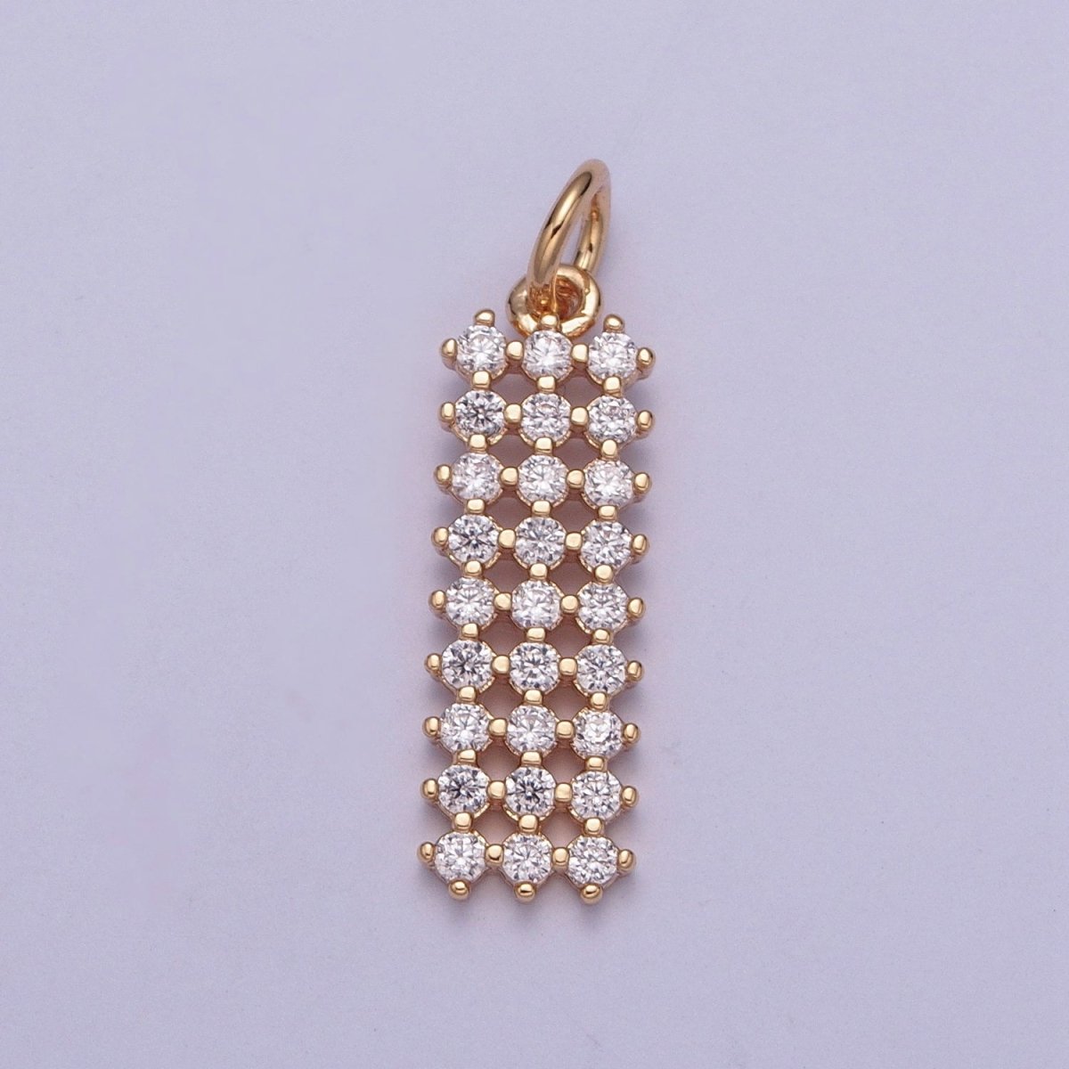 18K Gold Filled Purple, Fuchsia, Pink, Green, Blue, Clear Micro Paved CZ Rectangle Bar Charm | X-168 - X-173
