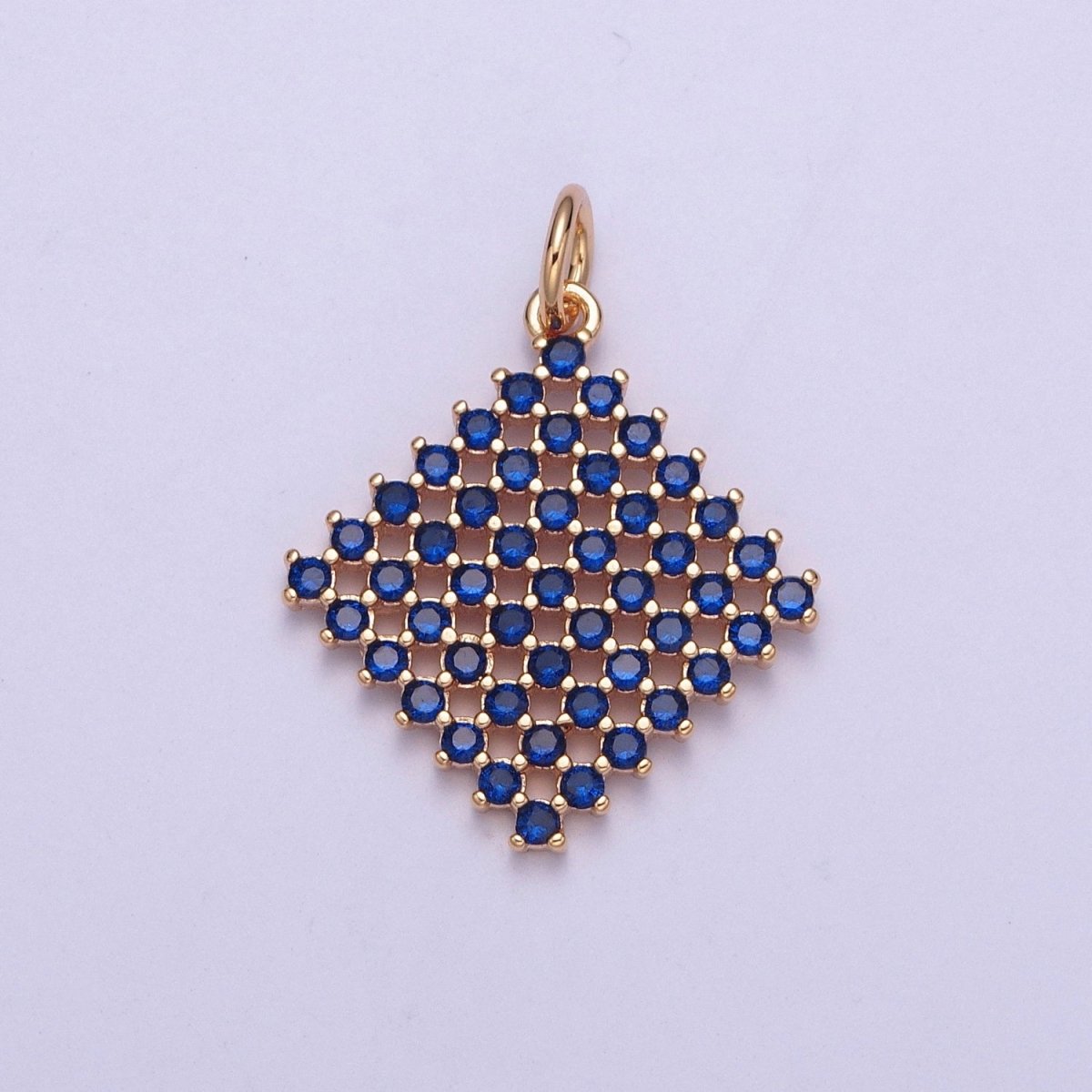 18K Gold Filled Purple, Fuchsia, Pink, Green, Blue, Clear Micro Paved CZ Rhombus Charm | X-162 - X-167