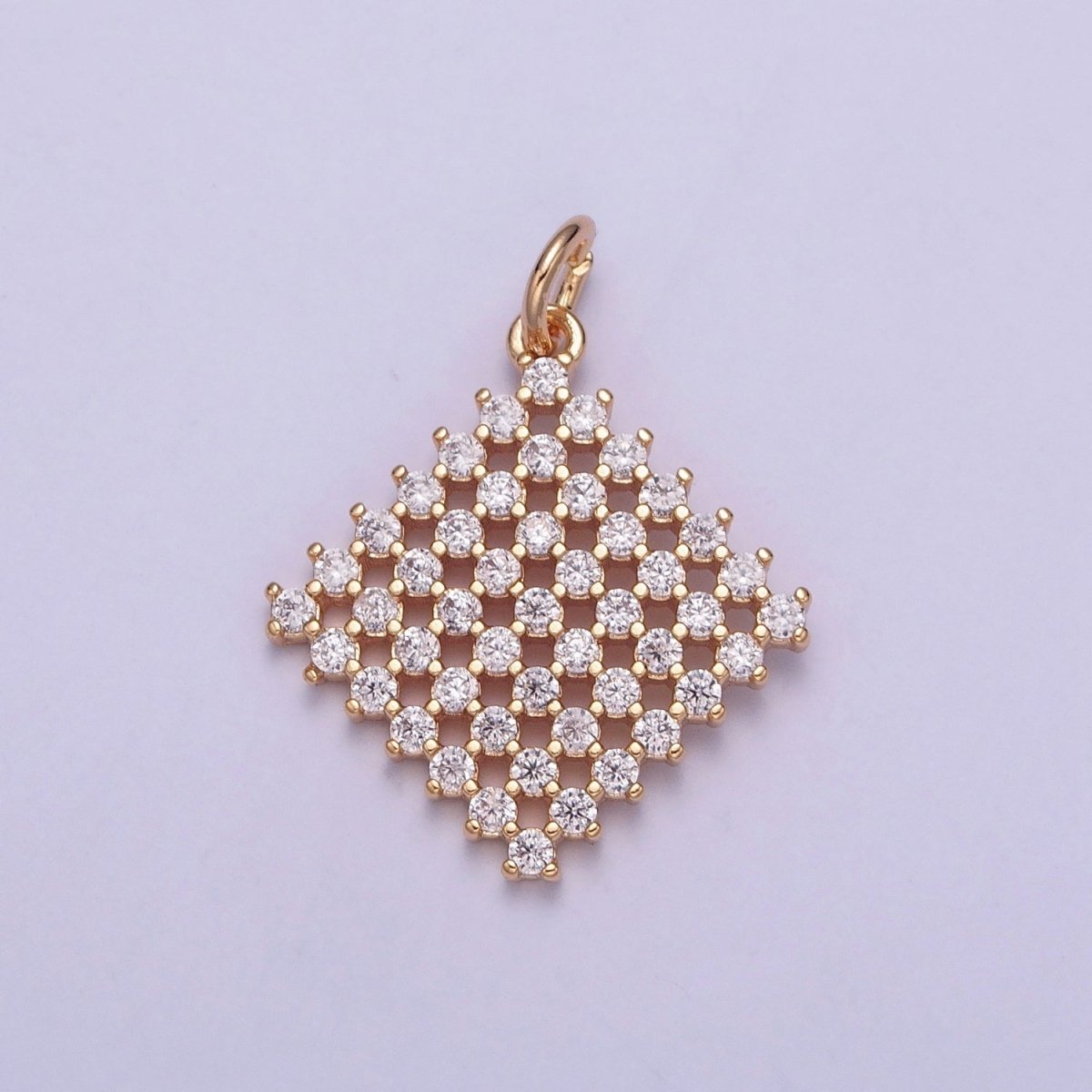 18K Gold Filled Purple, Fuchsia, Pink, Green, Blue, Clear Micro Paved CZ Rhombus Charm | X-162 - X-167