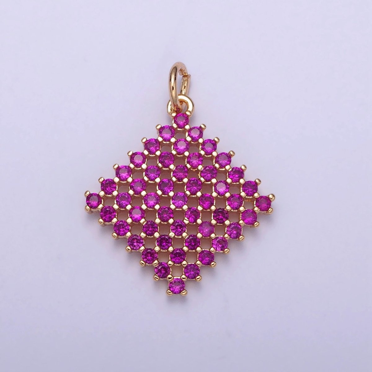 18K Gold Filled Purple, Fuchsia, Pink, Green, Blue, Clear Micro Paved CZ Rhombus Charm | X-162 - X-167