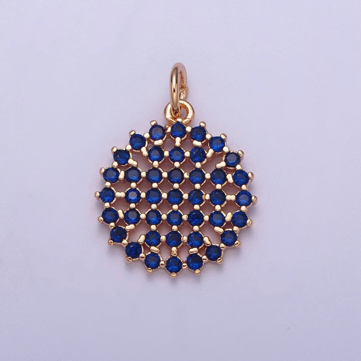 18K Gold Filled Purple, Fuchsia, Pink, Green, Blue, Clear Micro Paved CZ Round Circle Charm | X-156 - X-161
