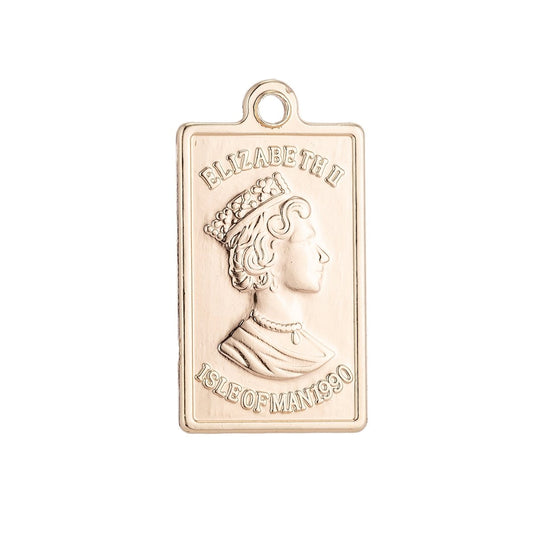 18K Gold Filled Queen Elizabeth Fine Bar Tag Charm C-001
