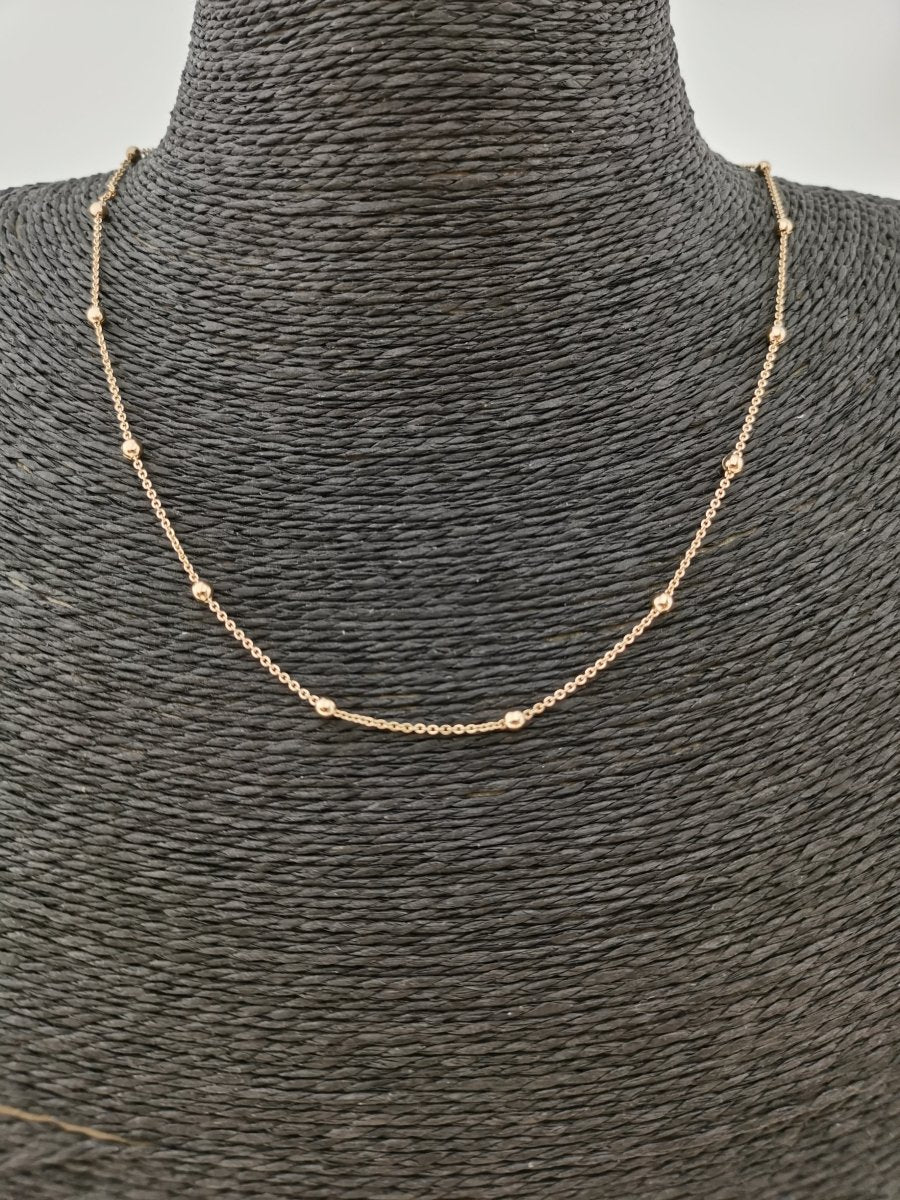 OS 18K Gold Filled Rolo Beaded Chain Necklace, 23 inches Rolo Chain, Dainty 3mm Rolo Necklace w/ Spring Ring | CN-368