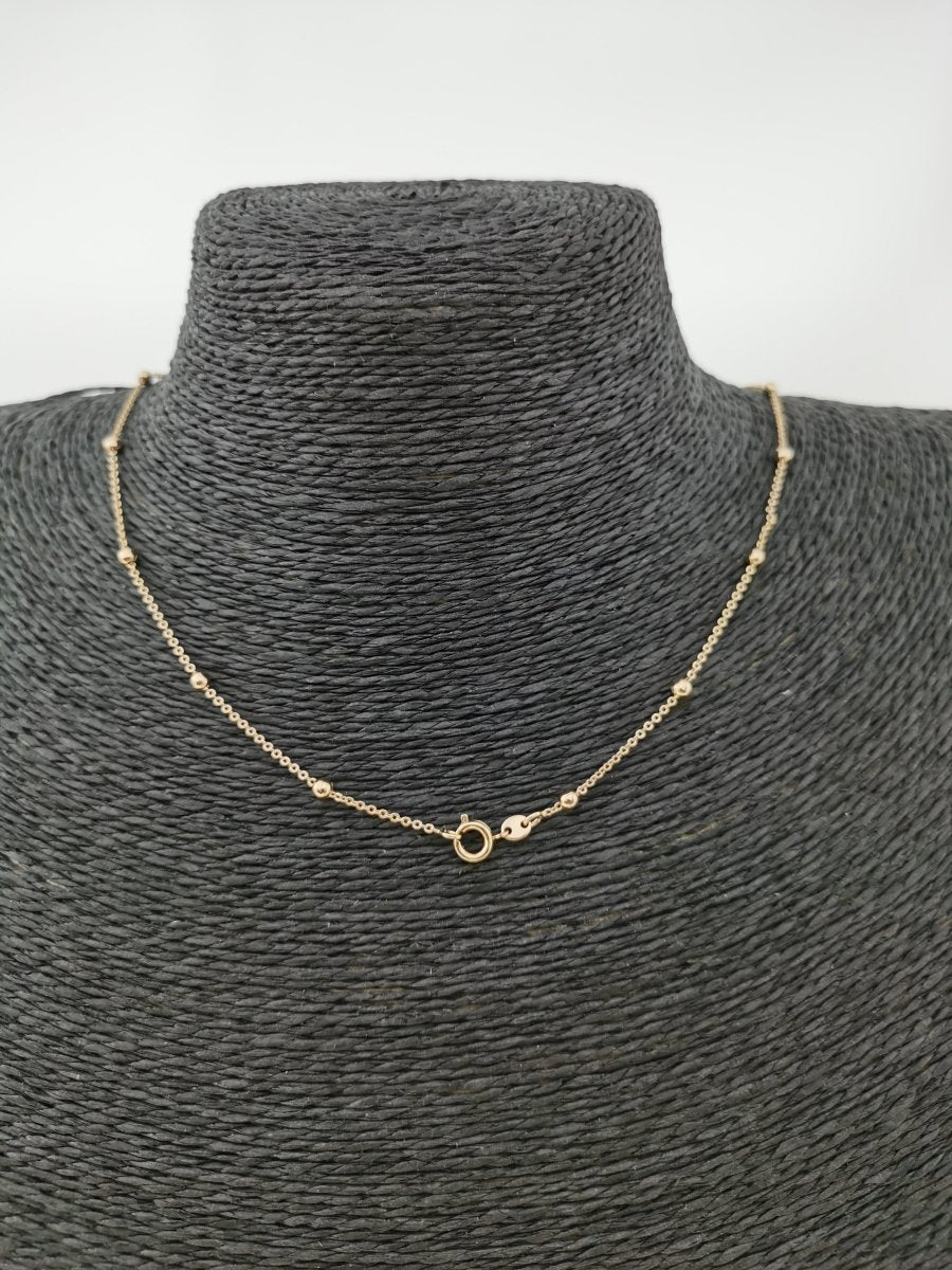 OS 18K Gold Filled Rolo Beaded Chain Necklace, 23 inches Rolo Chain, Dainty 3mm Rolo Necklace w/ Spring Ring | CN-368
