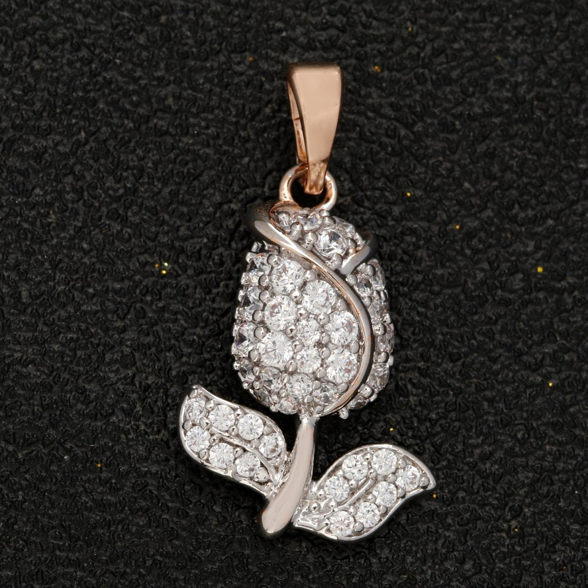 18K Gold Filled Rose Flower Pendant Iced Micro Pave CZ Flower Necklace Pendant for Statement Jewelry Making N-1421