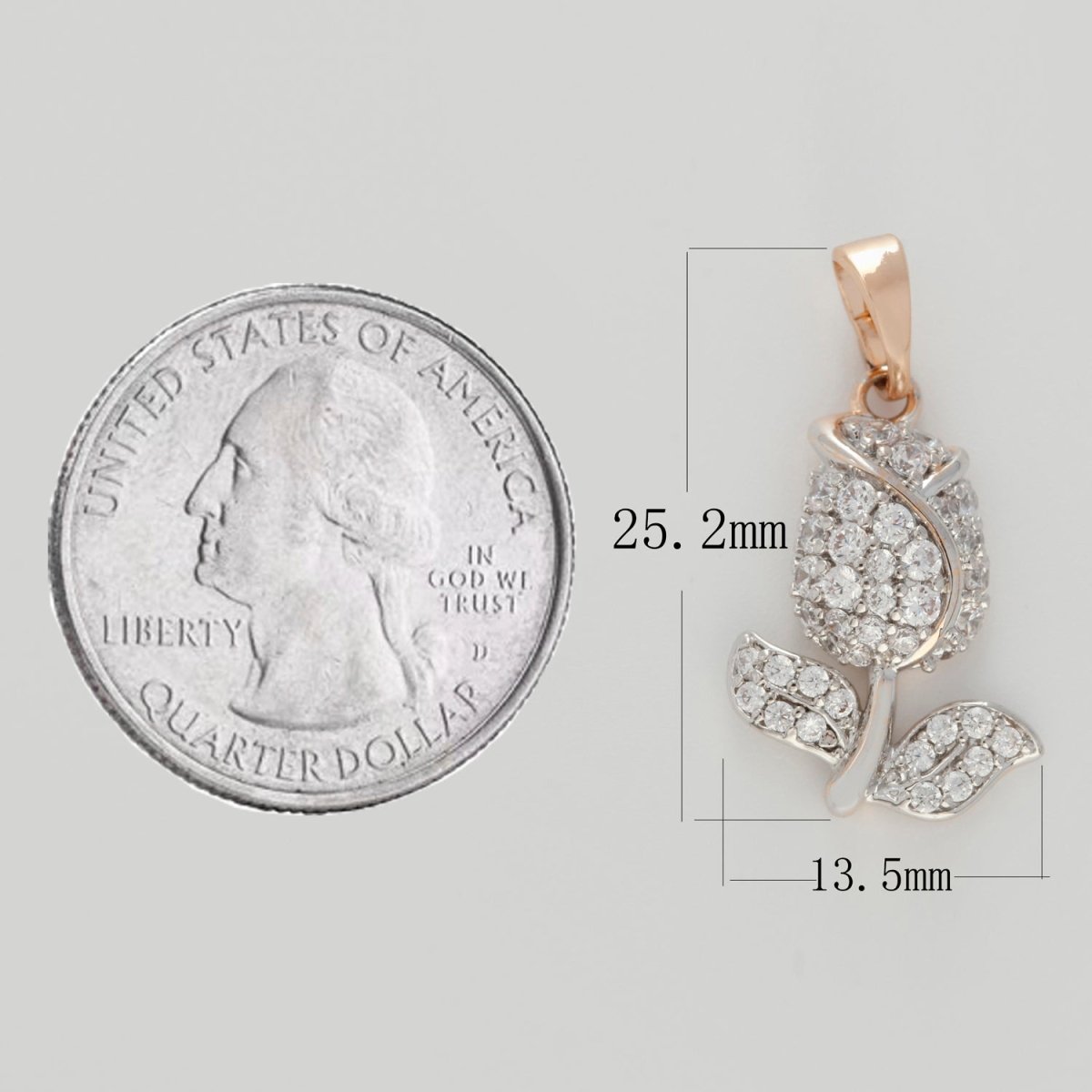 18K Gold Filled Rose Flower Pendant Iced Micro Pave CZ Flower Necklace Pendant for Statement Jewelry Making N-1421