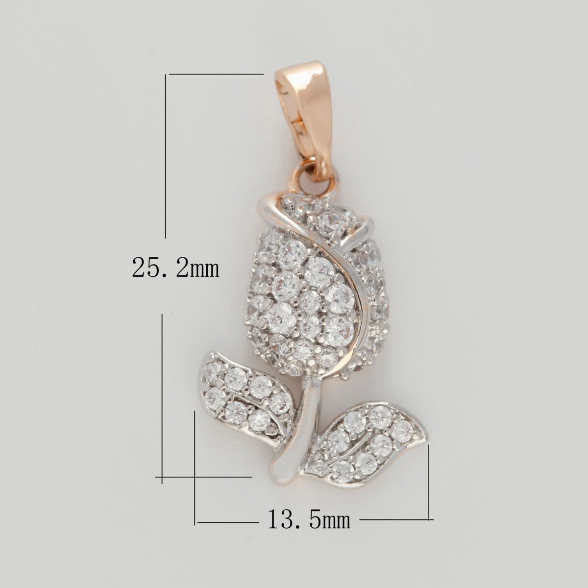 18K Gold Filled Rose Flower Pendant Iced Micro Pave CZ Flower Necklace Pendant for Statement Jewelry Making N-1421