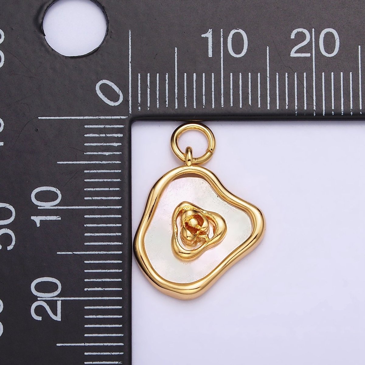 18K Gold Filled Rose Flower Shell Pearl Abstract Charm | AC1442