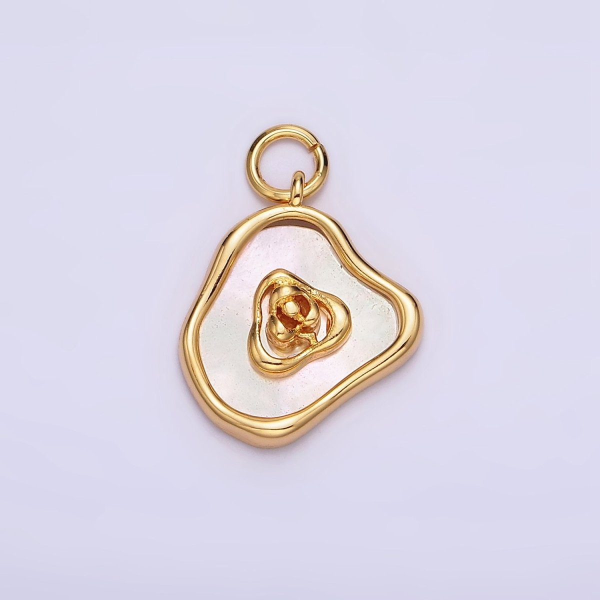 18K Gold Filled Rose Flower Shell Pearl Abstract Charm | AC1442