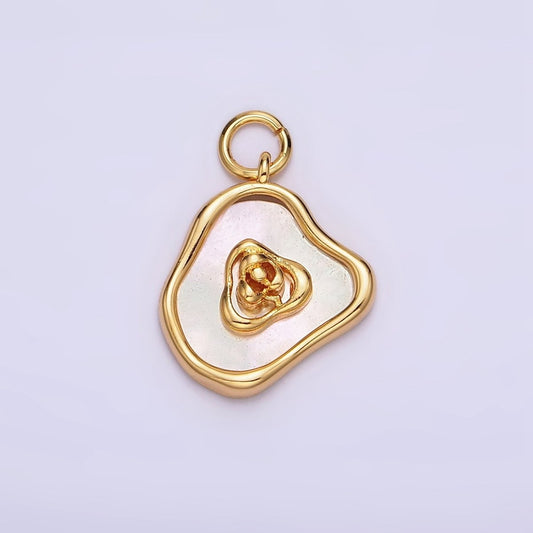 18K Gold Filled Rose Flower Shell Pearl Abstract Charm | AC1442