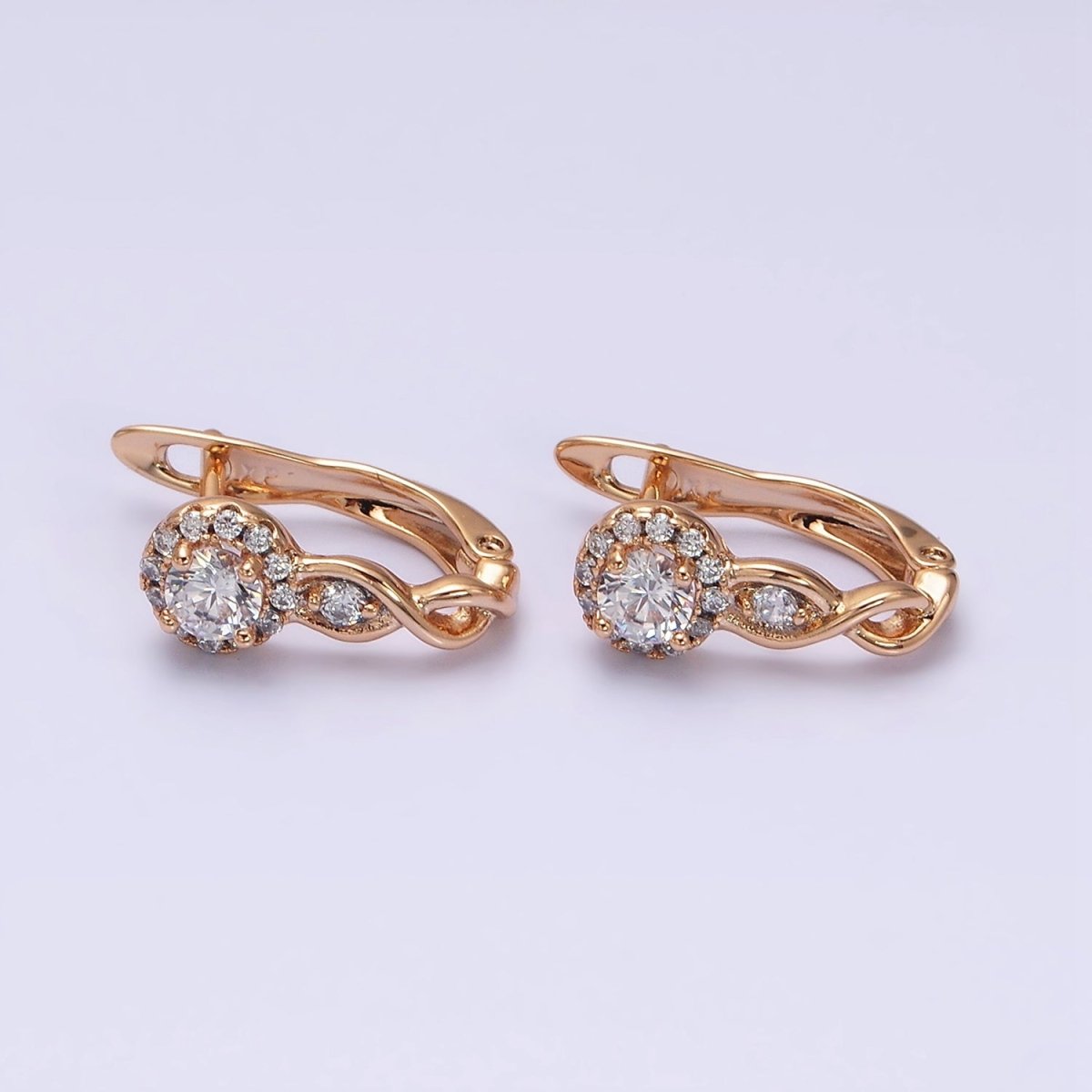 18K Gold Filled Round CZ Twist Geometric English Lock Earrings | AD1422