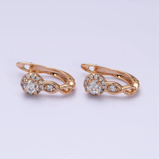 18K Gold Filled Round CZ Twist Geometric English Lock Earrings | AD1422