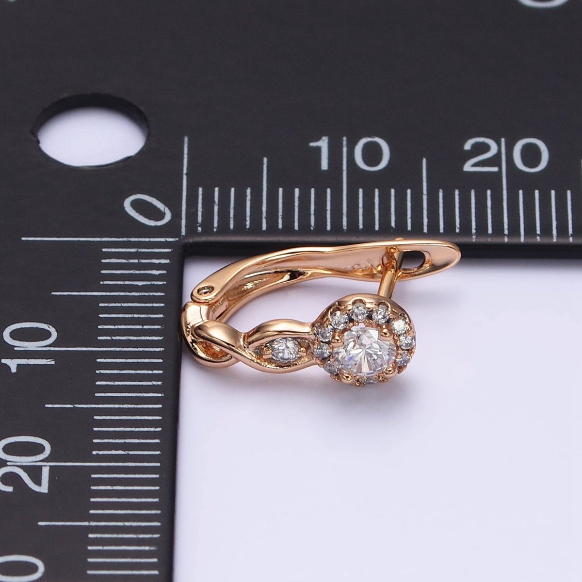 18K Gold Filled Round CZ Twist Geometric English Lock Earrings | AD1422