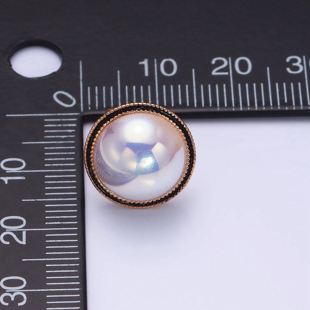 18K Gold Filled Rounded Pearl Black Enamel Stud Earrings | AD1453
