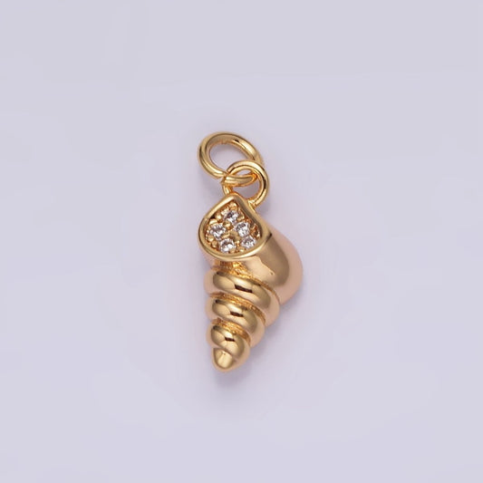 18K Gold Filled Sea Clam Shell Micro Paved CZ Charm | N1759