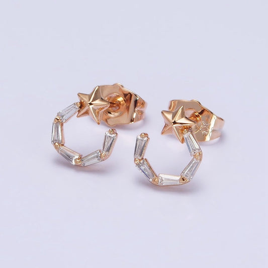 18K Gold Filled Shooting Star Celestial Baguette C Stud Earrings | AD1321