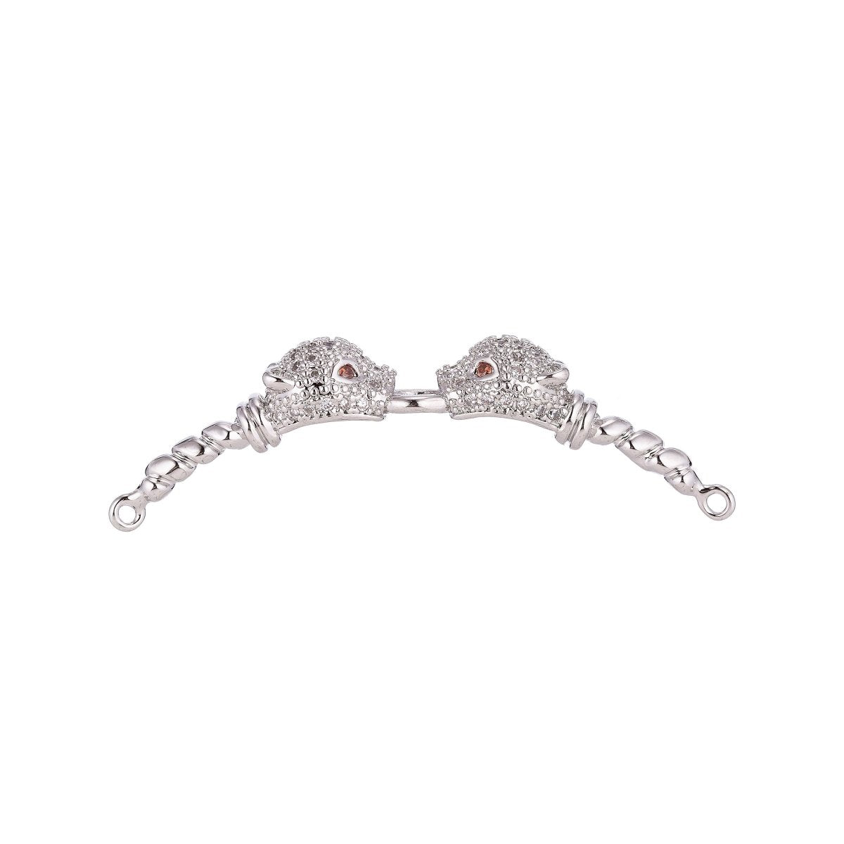 18K Gold Filled Sparkling Shiny Panther Head Cubic Zirconia Bracelet Charm Bead Finding Connector For Jewelry Making F-071