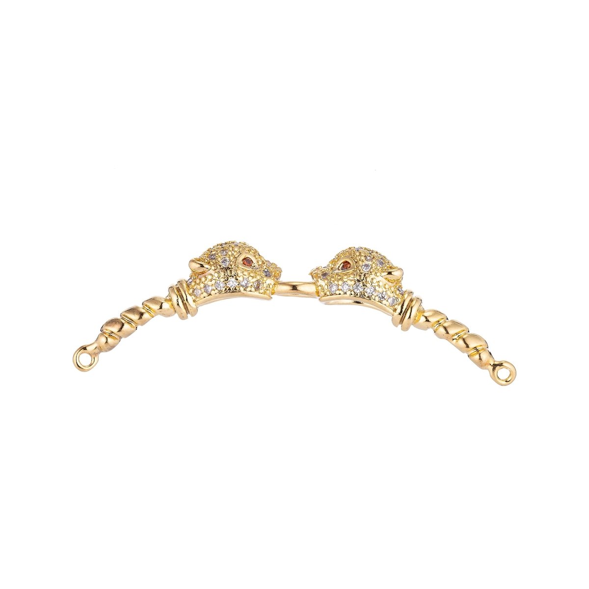 18K Gold Filled Sparkling Shiny Panther Head Cubic Zirconia Bracelet Charm Bead Finding Connector For Jewelry Making F-071