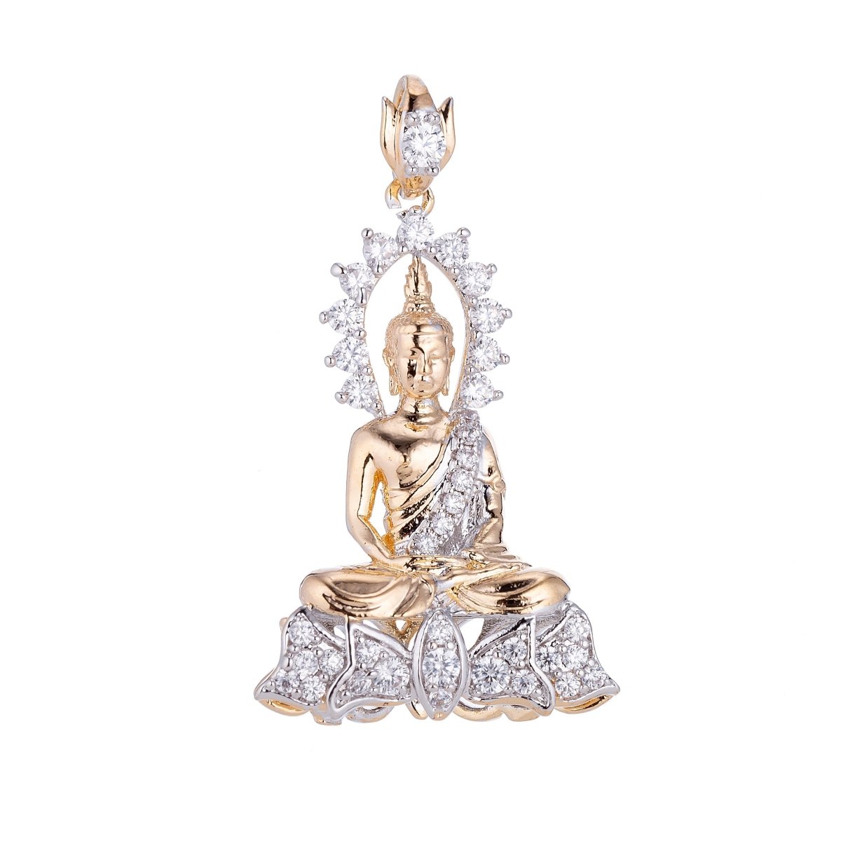 18k Gold Filled Spiritual Dual Tone Two Color Buddha Buddhism Cubic Zirconia Necklace Pendant Bead Bails Findings for Jewelry Making H-625