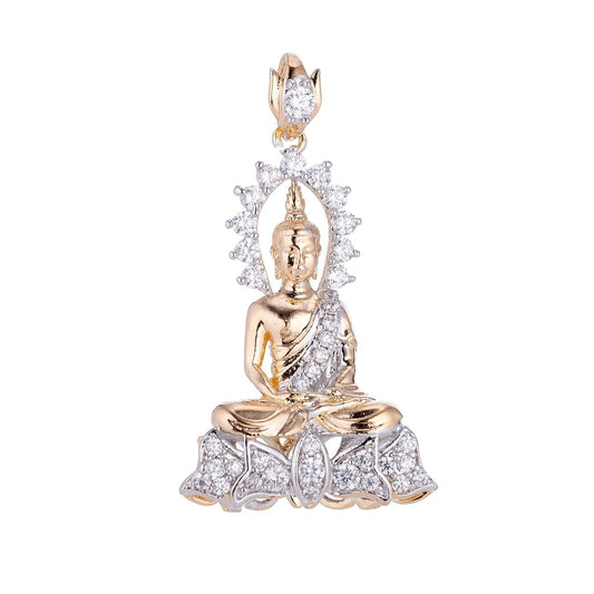 18k Gold Filled Spiritual Dual Tone Two Color Buddha Buddhism Cubic Zirconia Necklace Pendant Bead Bails Findings for Jewelry Making H-625