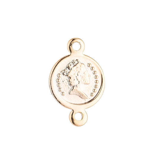 18K Gold Filled Spiritual Religious Queen Elizabeth Medallion Bracelet Charm Bead Finding Connector For Jewelry Making F-018