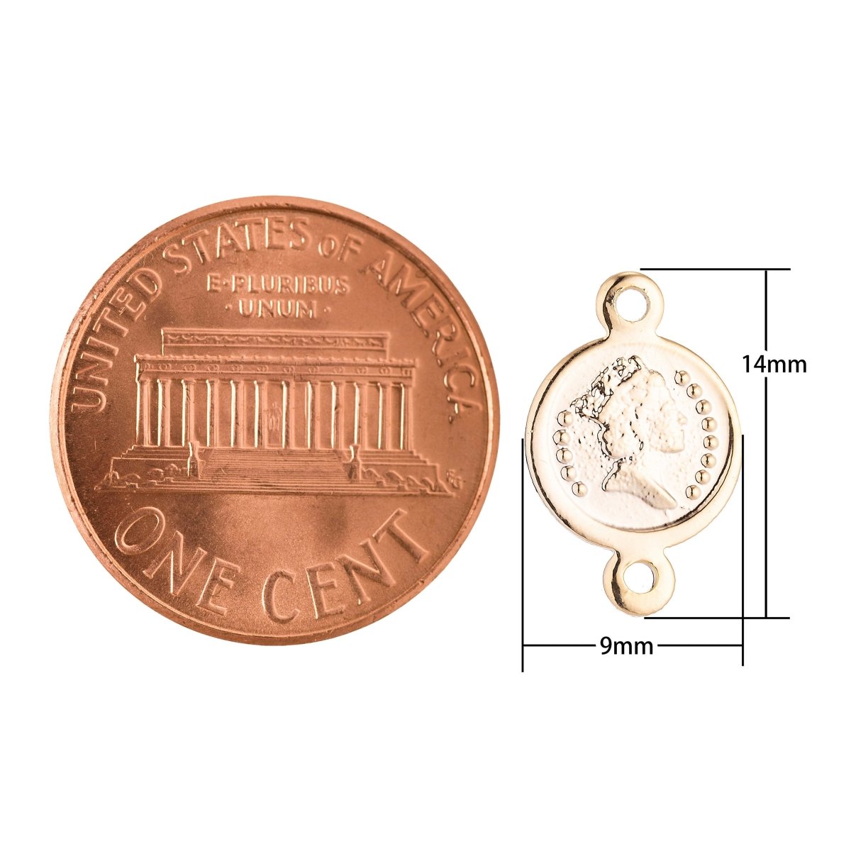 18K Gold Filled Spiritual Religious Queen Elizabeth Medallion Bracelet Charm Bead Finding Connector For Jewelry Making F-018