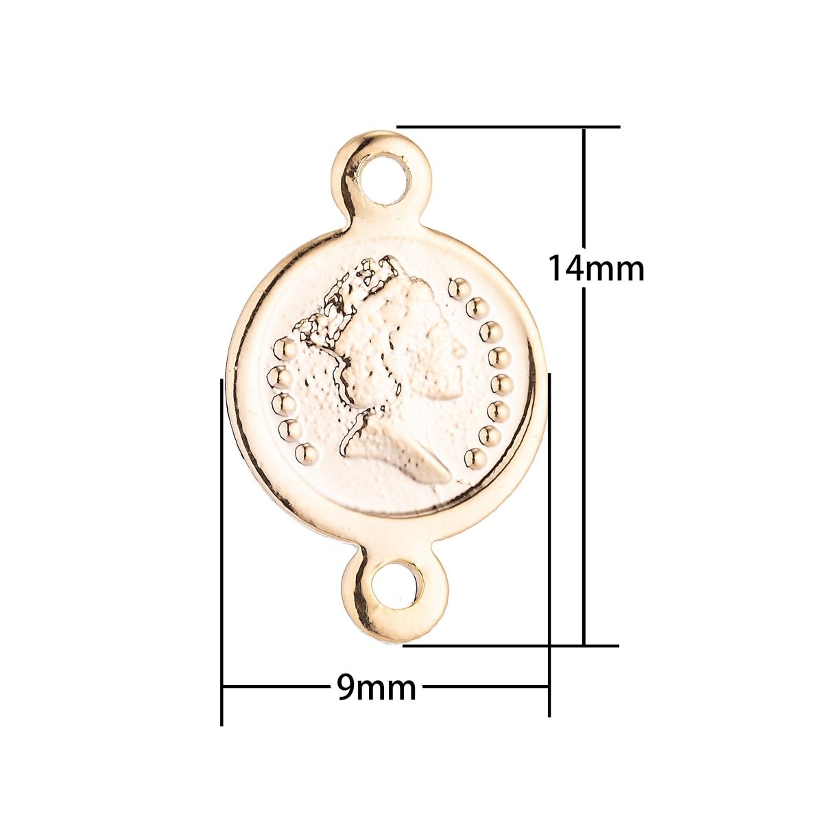18K Gold Filled Spiritual Religious Queen Elizabeth Medallion Bracelet Charm Bead Finding Connector For Jewelry Making F-018