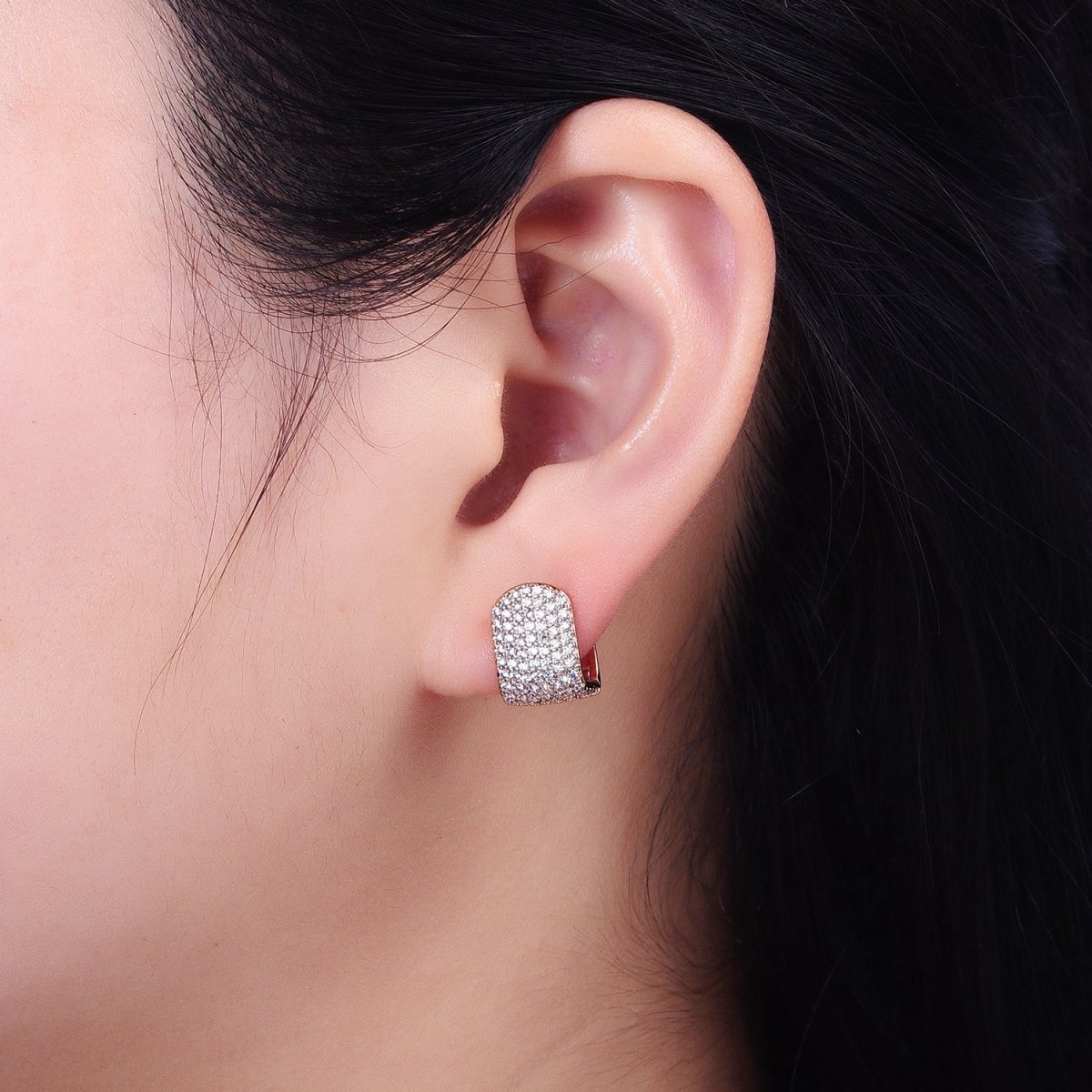 18k Gold Filled Square Huggie Hoop Earring with Micro Pave CZ Stone AB792