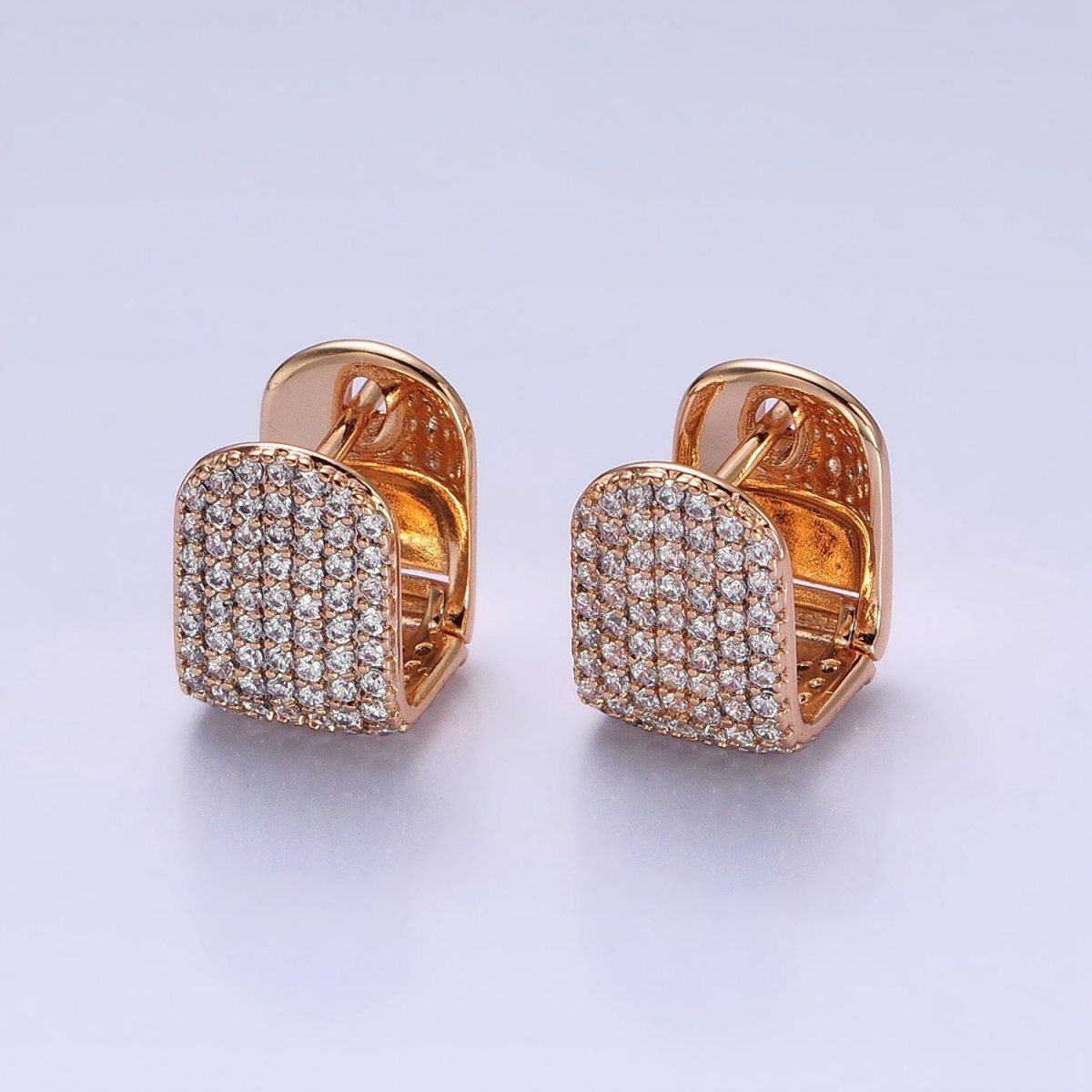 18k Gold Filled Square Huggie Hoop Earring with Micro Pave CZ Stone AB792