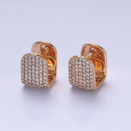 18k Gold Filled Square Huggie Hoop Earring with Micro Pave CZ Stone AB792