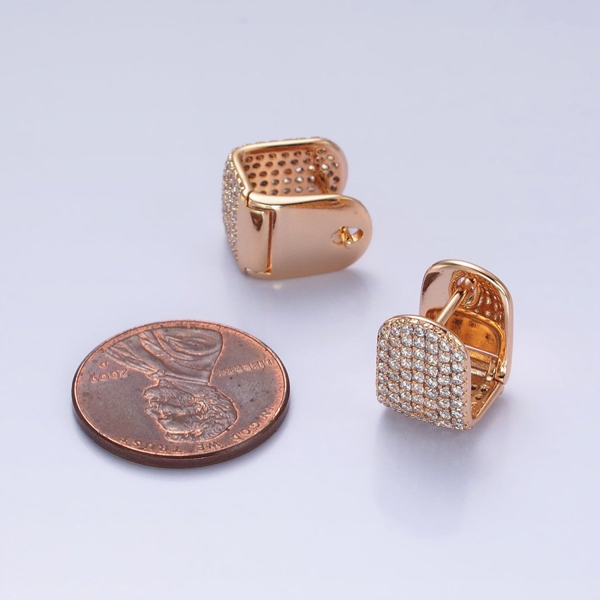 18k Gold Filled Square Huggie Hoop Earring with Micro Pave CZ Stone AB792