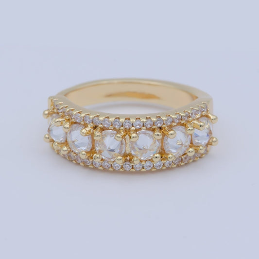 18K Gold Filled Stacking Eternity Round Minimalist CZ Wedding Band Ring adjustable US SIZE 5 O-478
