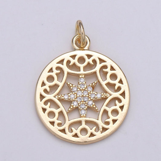 18K Gold Filled Star Circle Charm   E-094