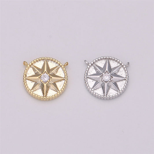 18k Gold Filled Star Coin Charm Celestial North Star Coin Pendant Tiny Small 12mm CZ Drop Charm Minimalist Jewelry Double Bail Pendant F-287
