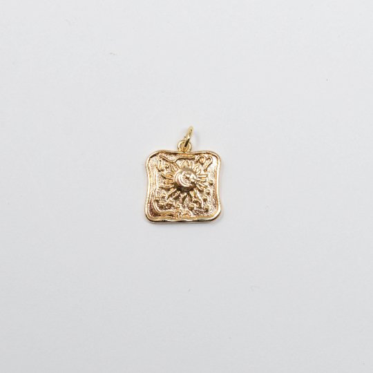 18K Gold Filled Sun Charm - Bohemian Pendant - Dainty Celestial Pendant Small Square Tag Charm for Necklace Bracelet, E-117