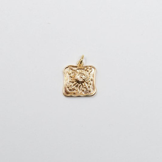 18K Gold Filled Sun Charm - Bohemian Pendant - Dainty Celestial Pendant Small Square Tag Charm for Necklace Bracelet, E-117