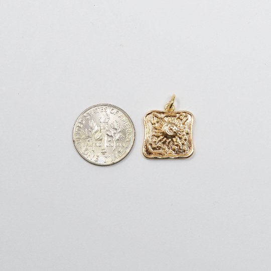 18K Gold Filled Sun Charm - Bohemian Pendant - Dainty Celestial Pendant Small Square Tag Charm for Necklace Bracelet, E-117